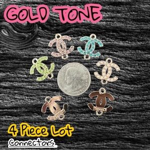 Lot of 4 CC Connector Gold Tone Zipper Pull Button Charms 18mm